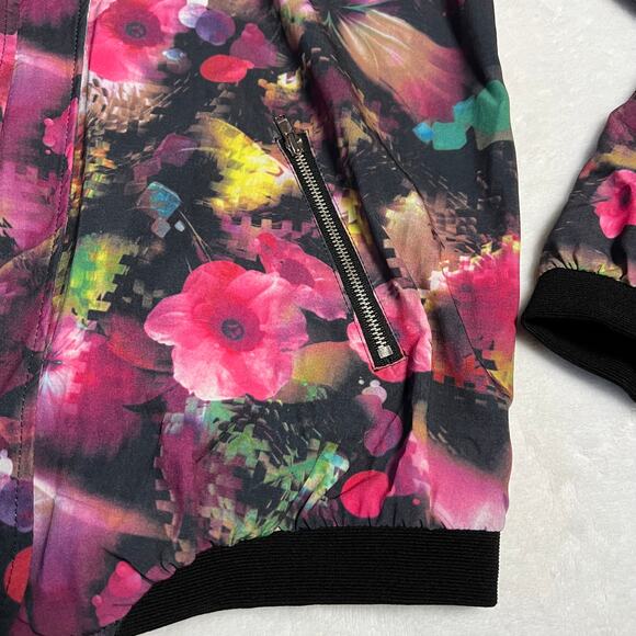 Women's Full Zip Floral Print Lightweight Bomber Jacket Size M Rave Colorful - Picture 5 of 9